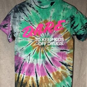 DARE Shirt Mens Size Small Tie Dye Black Faded Keep Kids Off Drugs Casual NWT